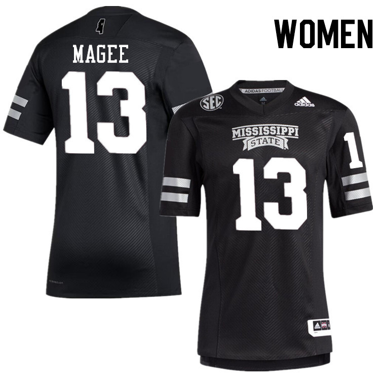 Women #13 Sanfrisco Magee Mississippi State Bulldogs College Football Jerseys Stitched-Black